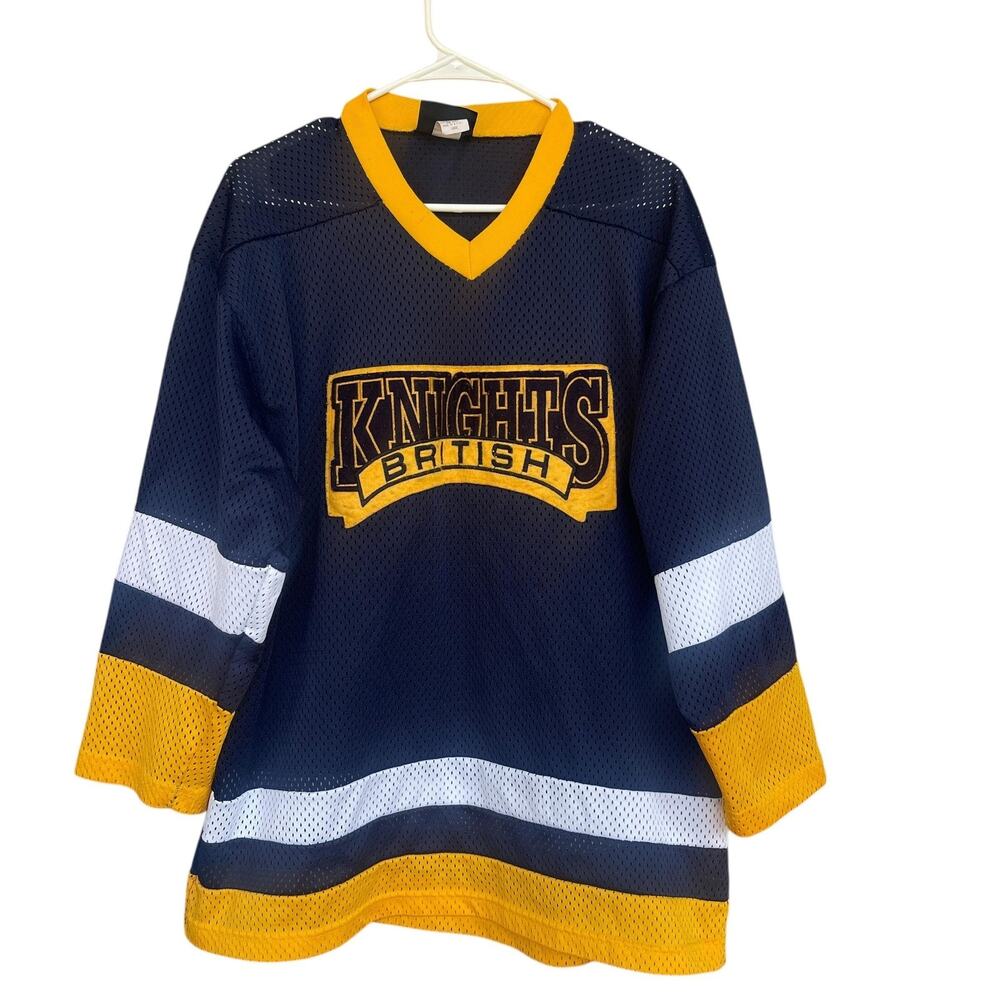 Vintage British Knights Jersey Mens Large Blue Yellow Mesh‎ Hockey Shirt 90s